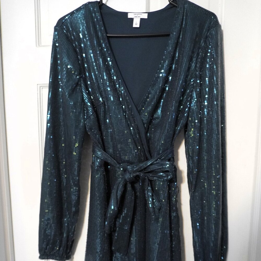 Green Sequined Wrap Dress Sz L Cara Santana x Nine West